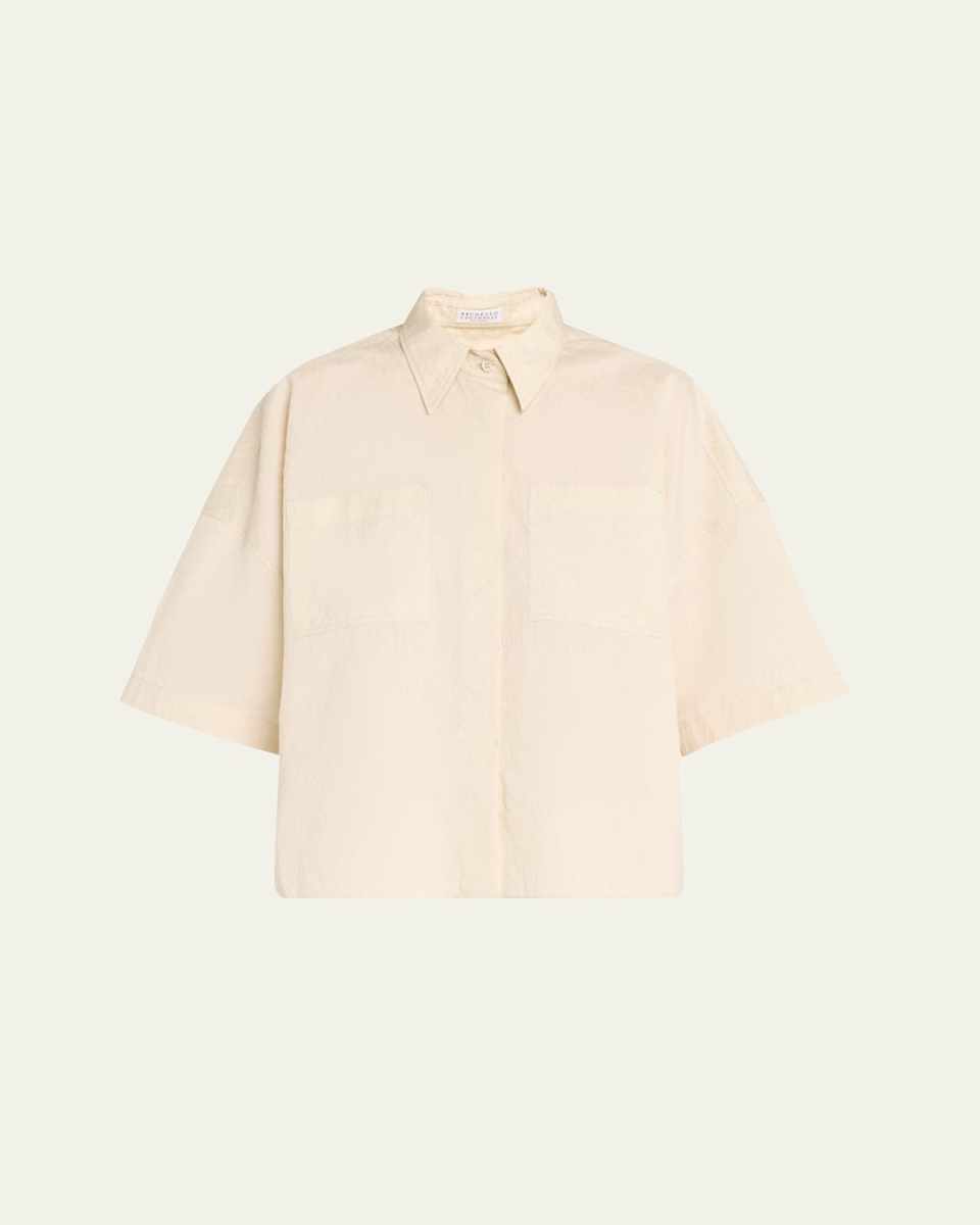 Abstract Animal Jacquard Short Sleeve Button Down Shirt